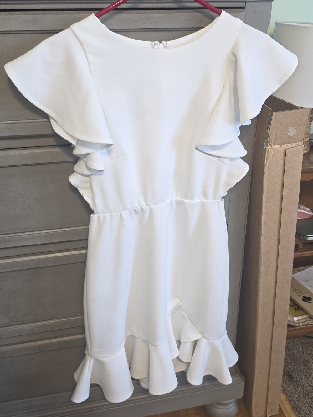 Selfie Leslie White Ruffle-Trim Midi Dress